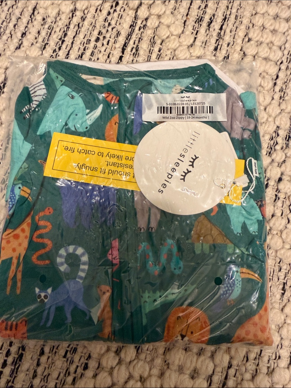 Little Sleepies Teal & Purple Wild Zoo Zippy Pajama